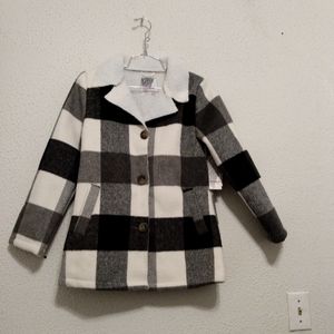 Kensie Girl Black White Gray Blocked 3 Button Pockets Fleece Lined Coat sz 10/12